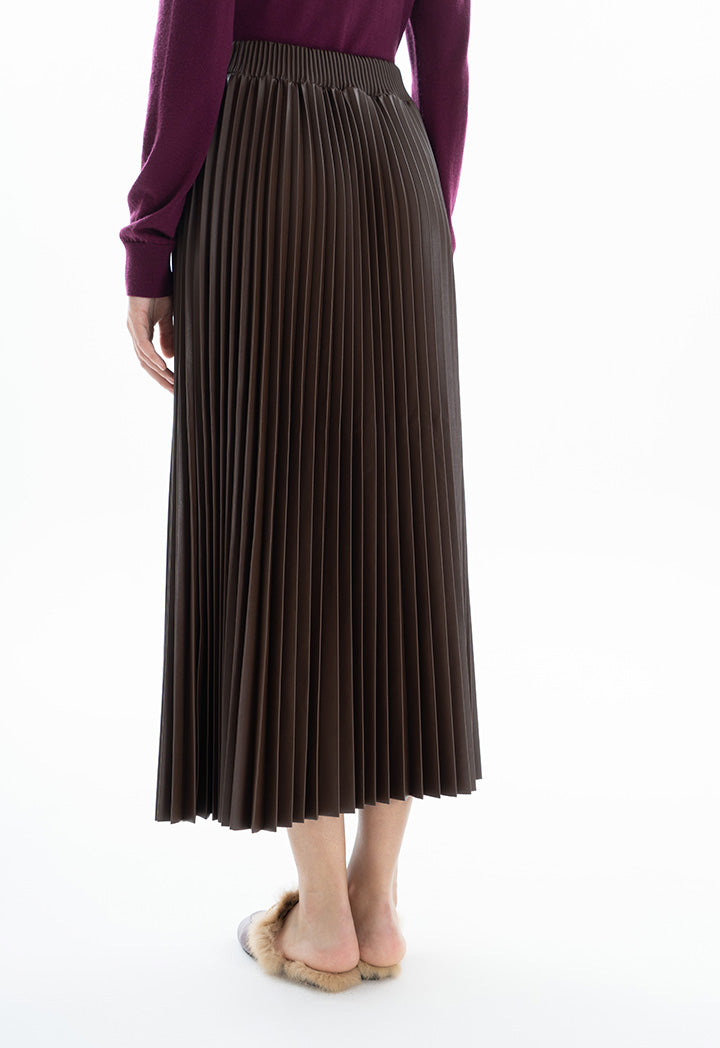 Choice Pleated Midi Skirt Brown