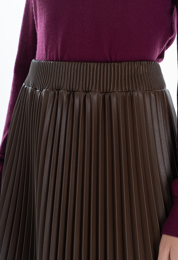 Choice Pleated Midi Skirt Brown