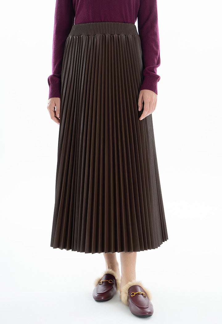 Choice Pleated Midi Skirt Brown