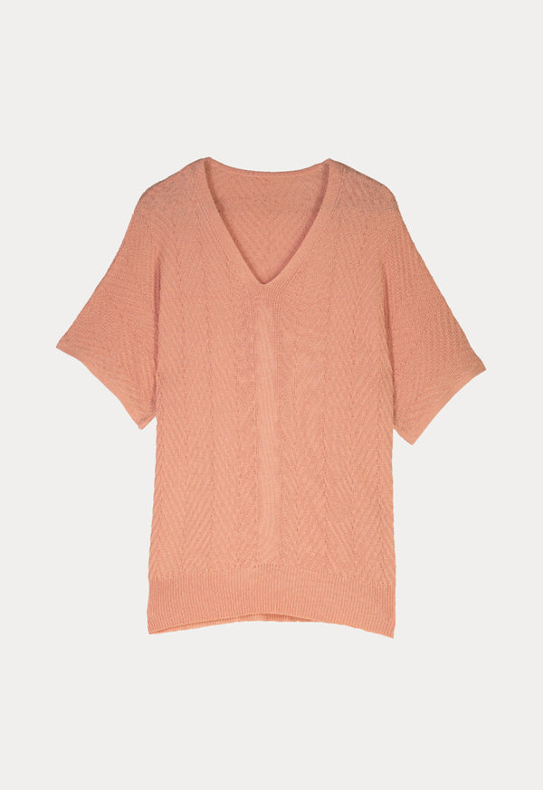 Choice Chevron Knitted V-Neck Blouse Apricot