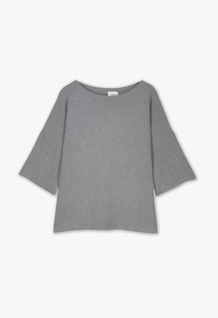 Choice Side Slit Textured Knitted Blouse Grey Melange