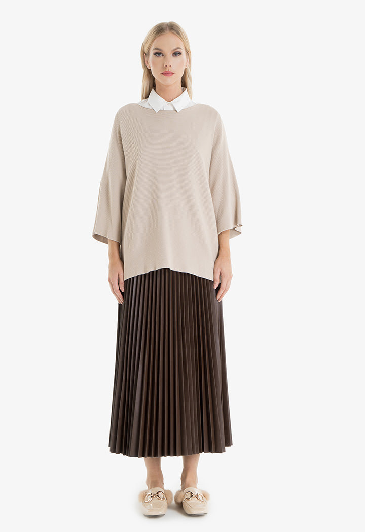 Choice Pleated Midi Skirt Brown