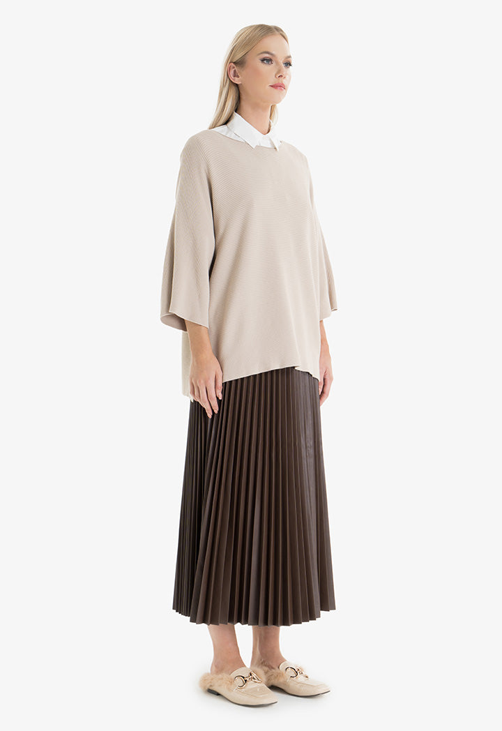 Choice Pleated Midi Skirt Brown