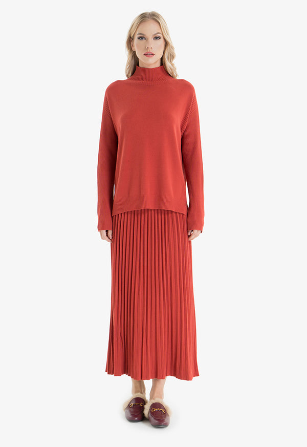 Choice High Neck Ribbed Knitted Top Red