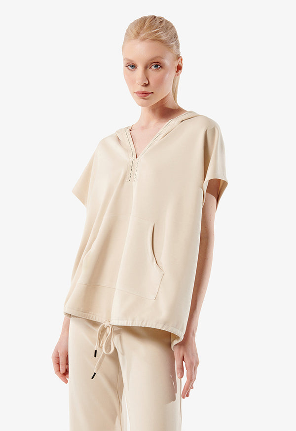 Choice Hooded Blouse With Adjustable Hem Stone