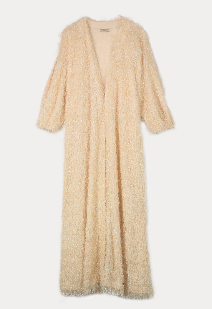 Choice Full Fringed Maxi Outerwear Beige
