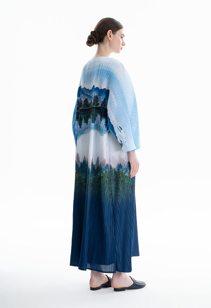 Choice Printed Pleated Maxi Outerwear Navy