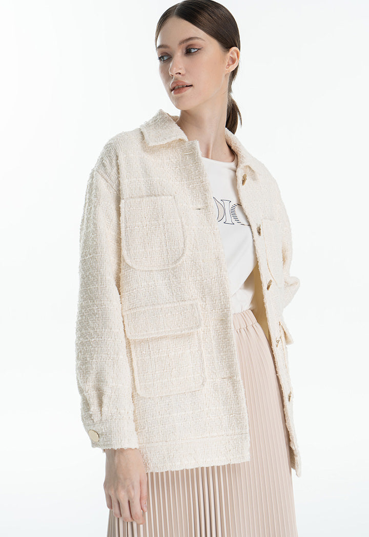 Choice Allover Tweed Jacket With Pockets Off White