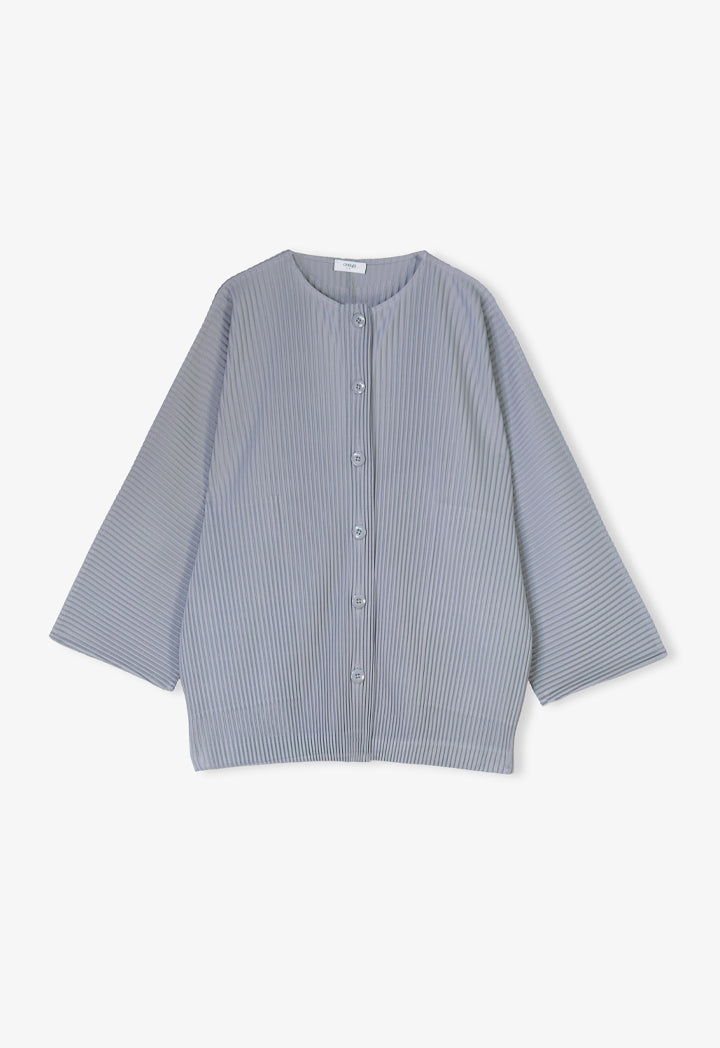 Choice Solid Pleated Button Up Jacket Grey