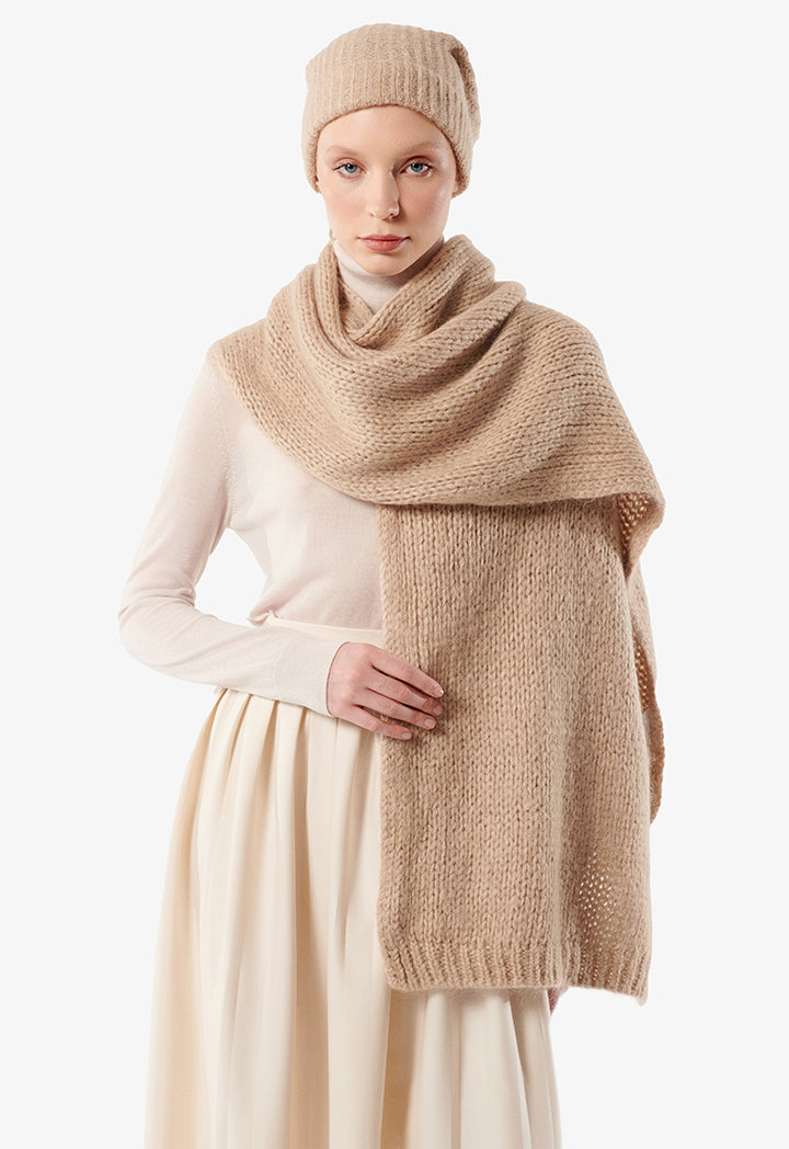 Choice Knitted Solid Wrap Around Winter Scarf Beige