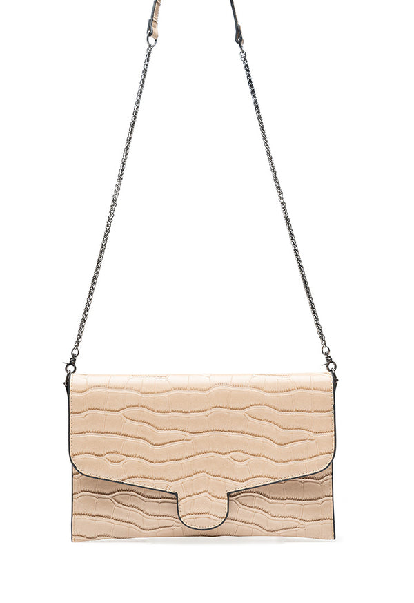 Choice Textured Sling Bag With Metal Chain Beige