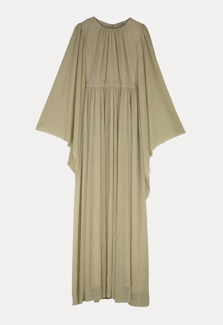 Choice Shirred Waist Angel Sleeve Lurex Maxi Dress Beige