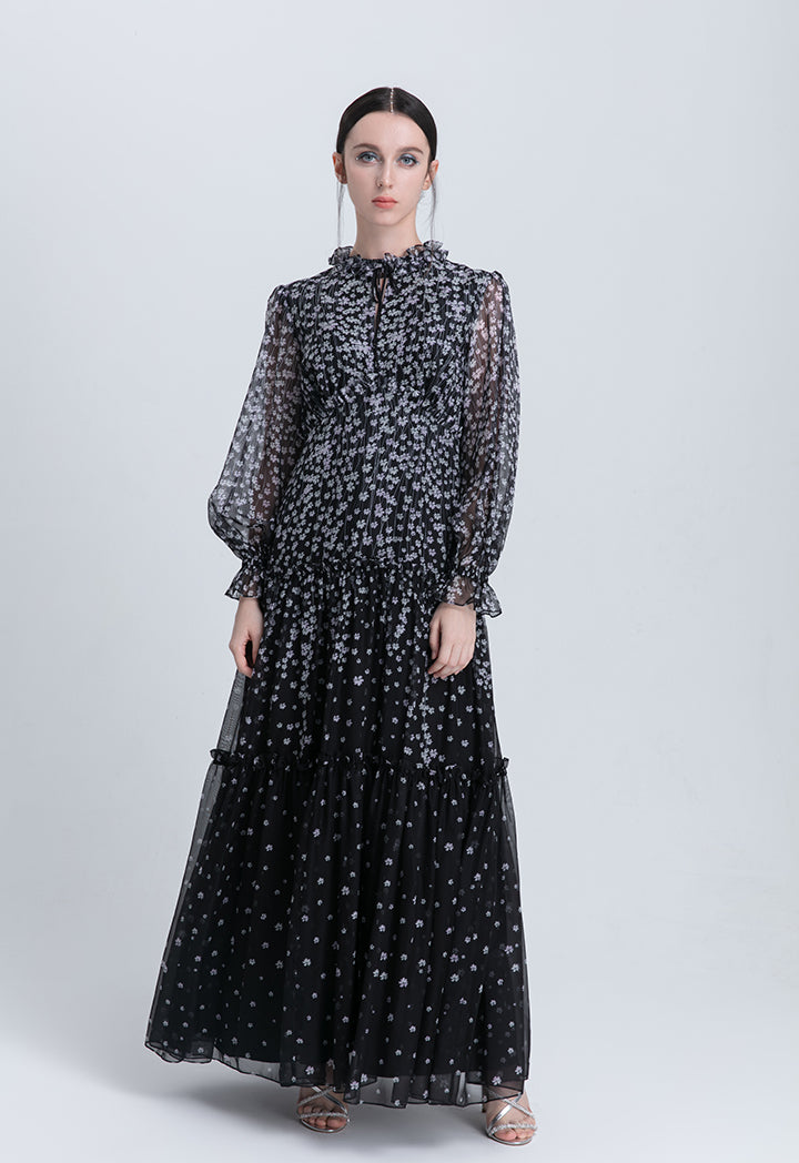 Choice Printed Ruffle Tiered Maxi Dress Black