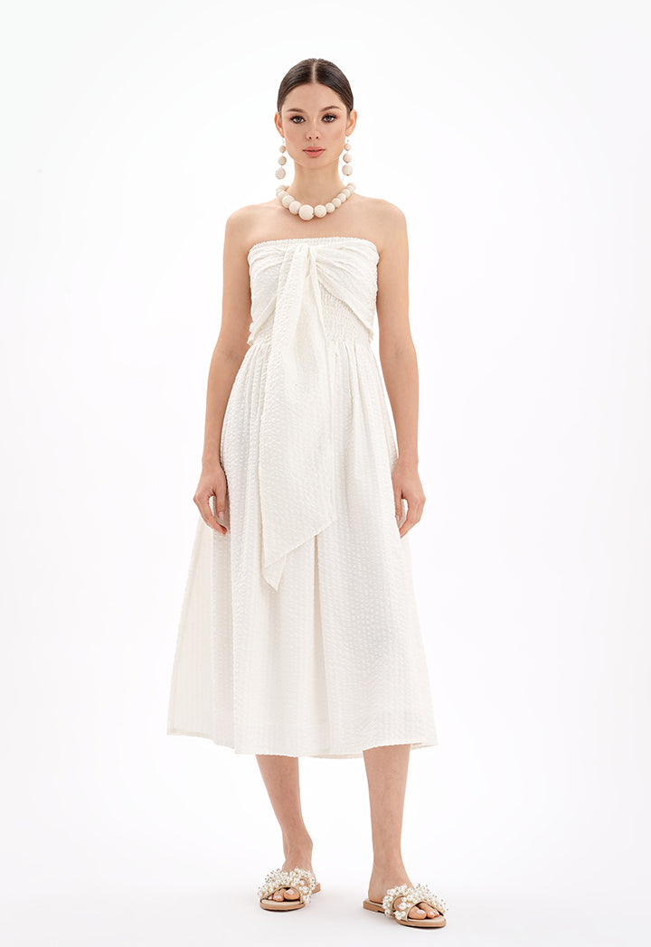 Choice Sleeveless Halter Neck Textured Midi Dress-Ramadan Style Off White
