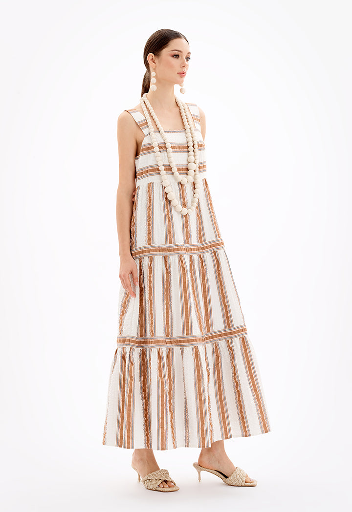 Choice Sleeveless Striped Tiered Maxi Dress-Ramadan Style Multicolor