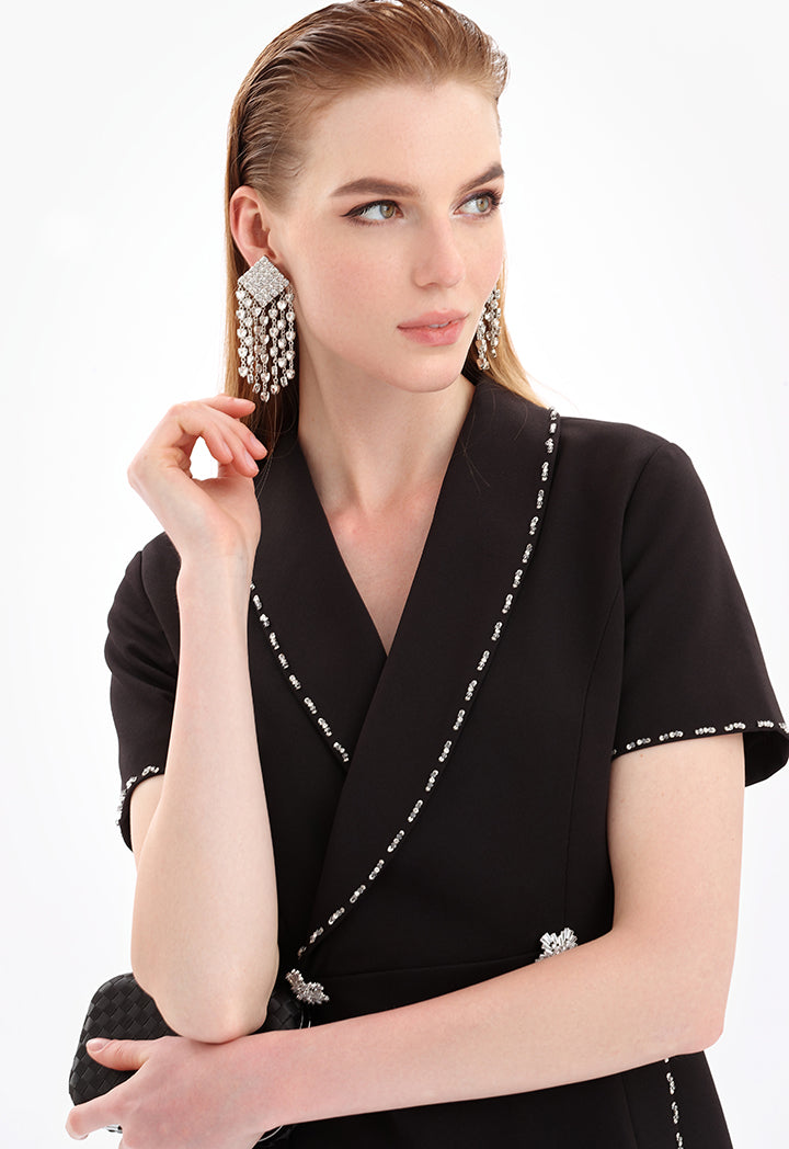 Choice Crystal Embellished Midi Evening Dress Black