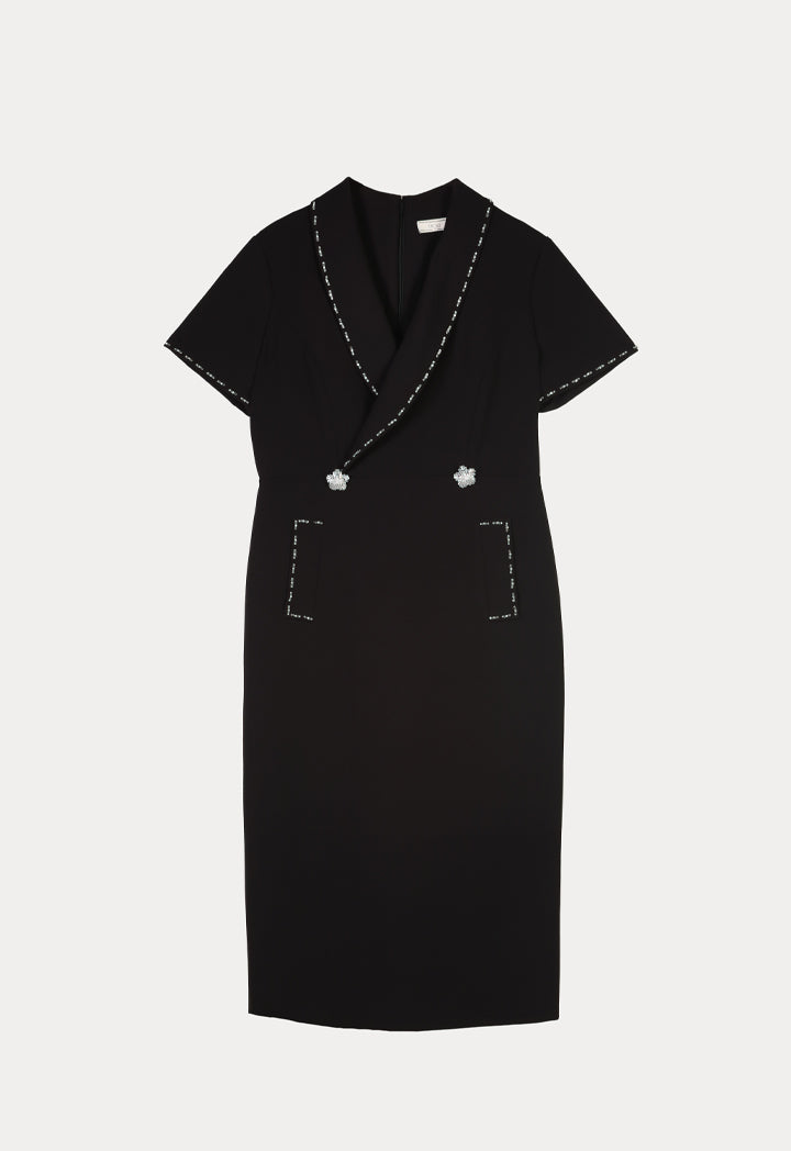 Choice Crystal Embellished Midi Evening Dress Black
