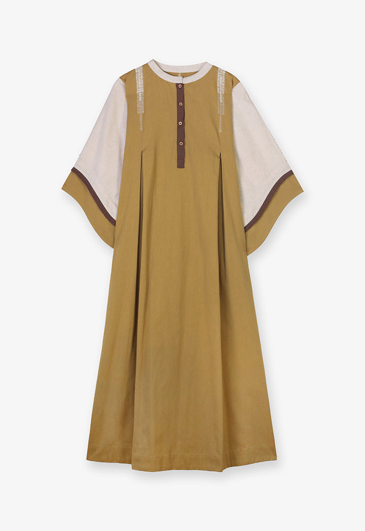 Choice Embroidered Long Sleeves Maxi Dress Brown