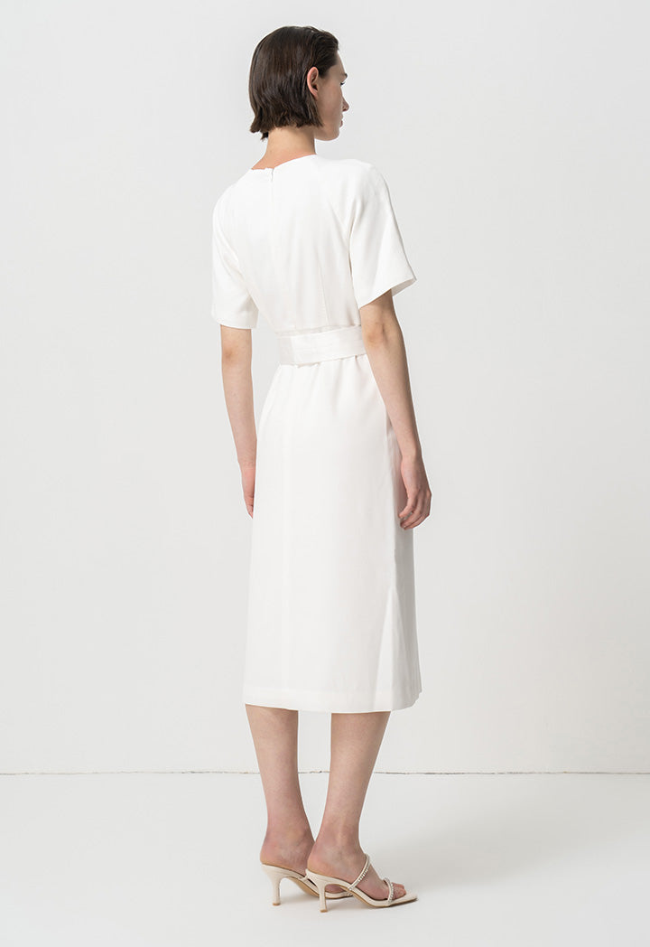 Choice Solid Midi Flare Dress Offwhite
