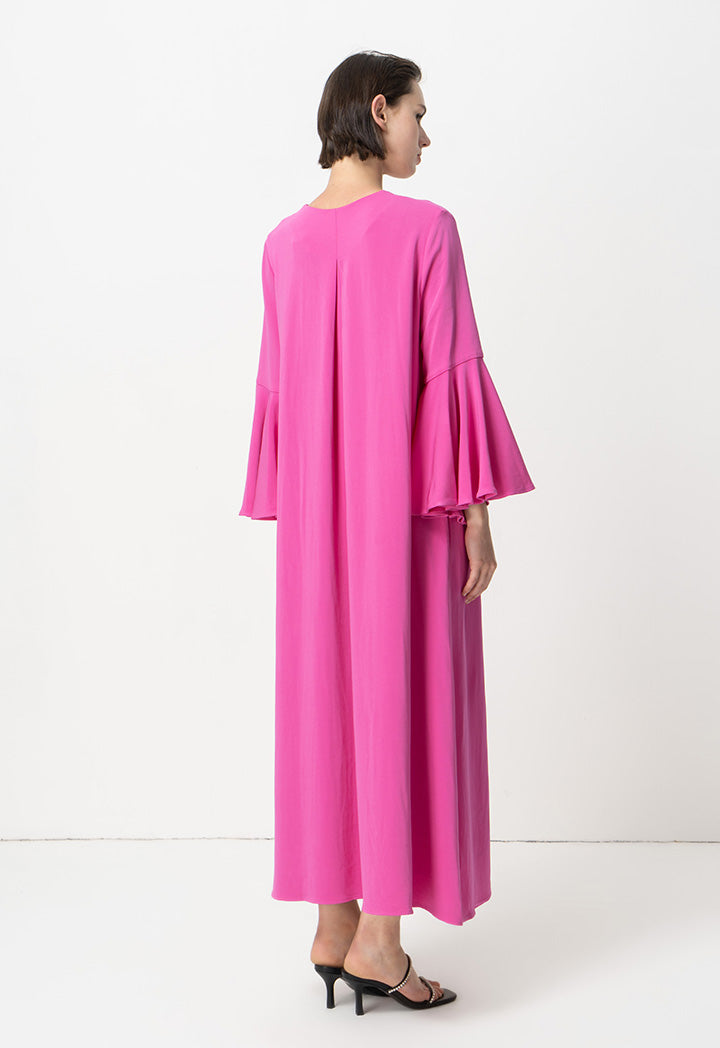 Choice Solid Oversize Embellished Beaded Patch Dress Fushia