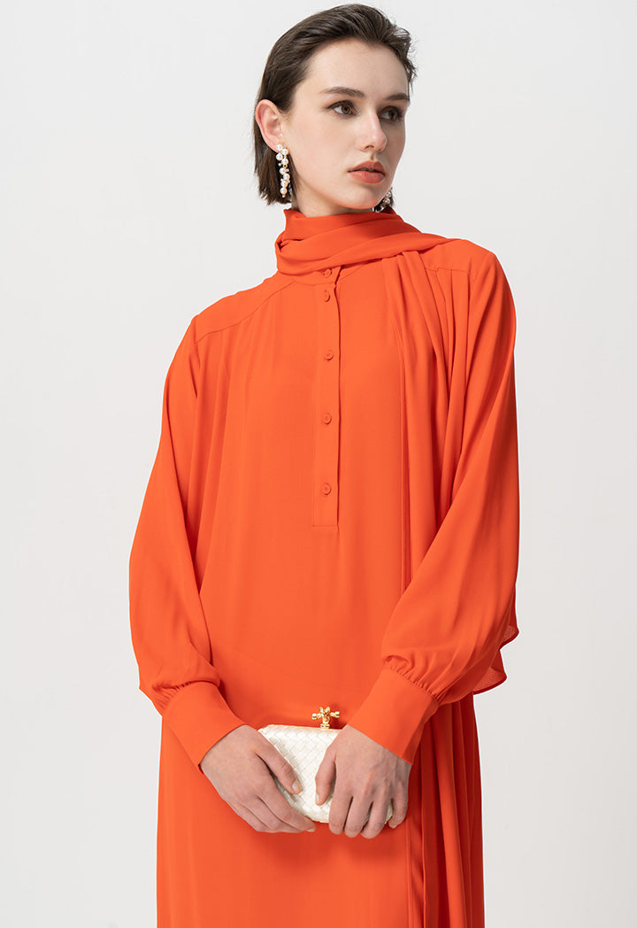 Choice Mandarin Collar Maxi Dress Orange