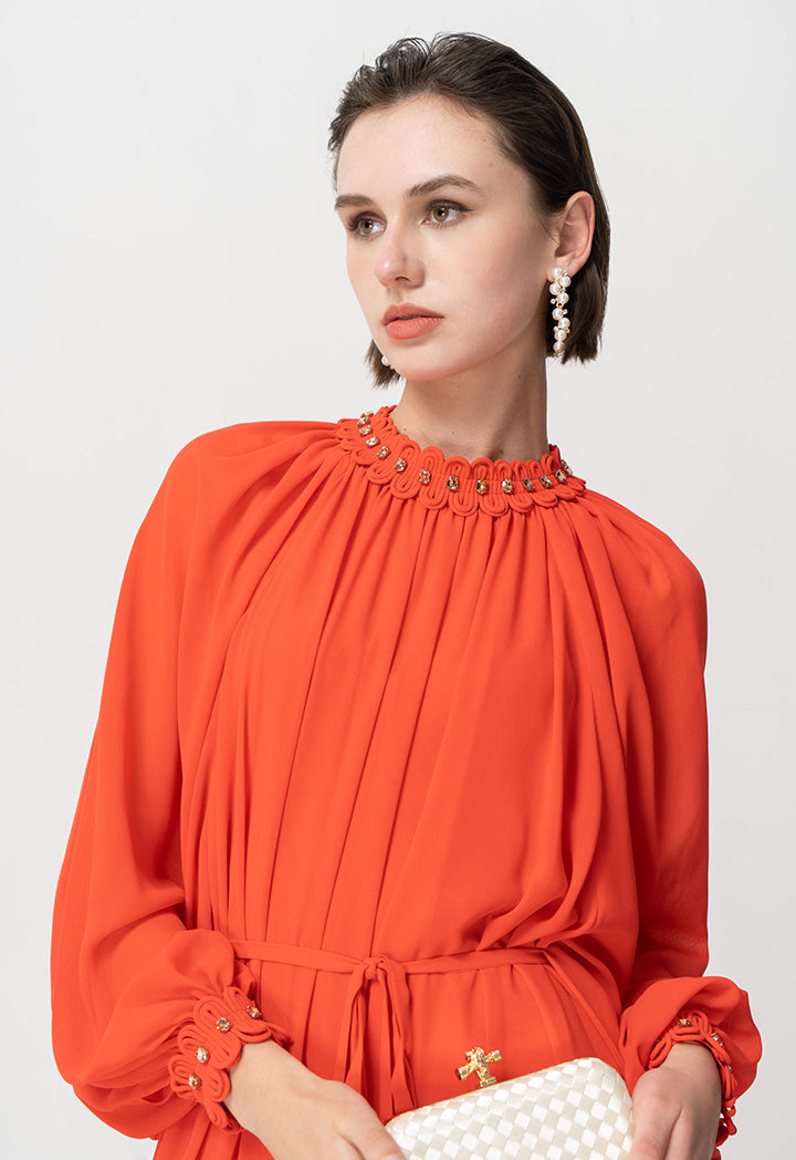 Choice Round Neck Embellished Crystal Dress Orange