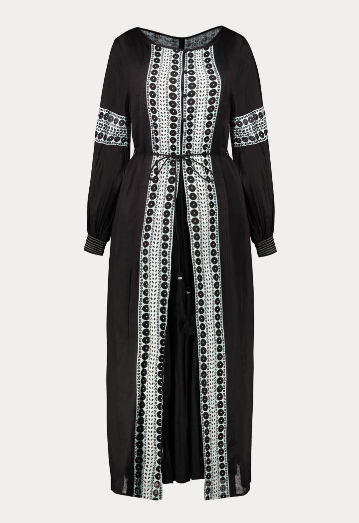 Choice Printed Beadwork Abaya Black - Wardrobe Fashion