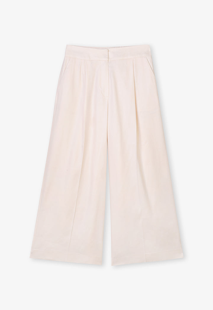 Choice Solid Wide Legs Pleated Culottes Cream