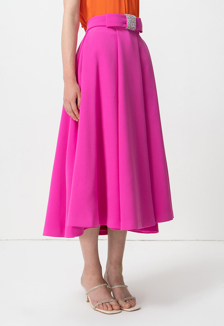 Choice Pleated Detail Solid Skirt Fushia
