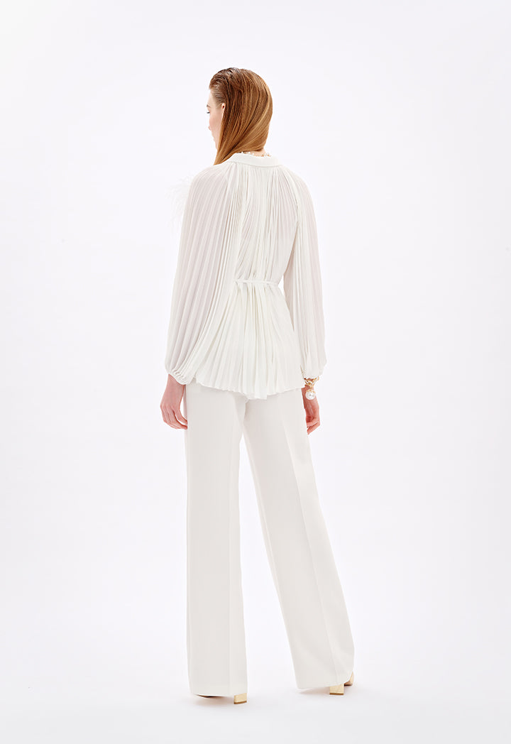 Choice Solid Shirt With Pleated Details Off White