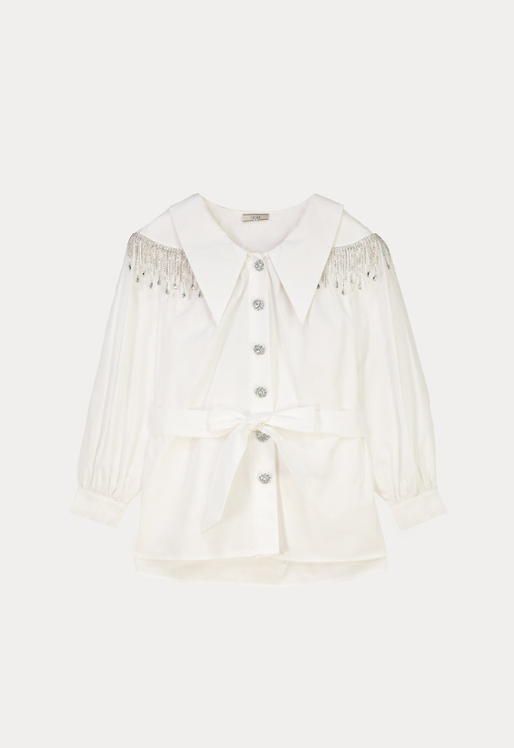 Choice Collared Crystal Embellished Shirt Off White