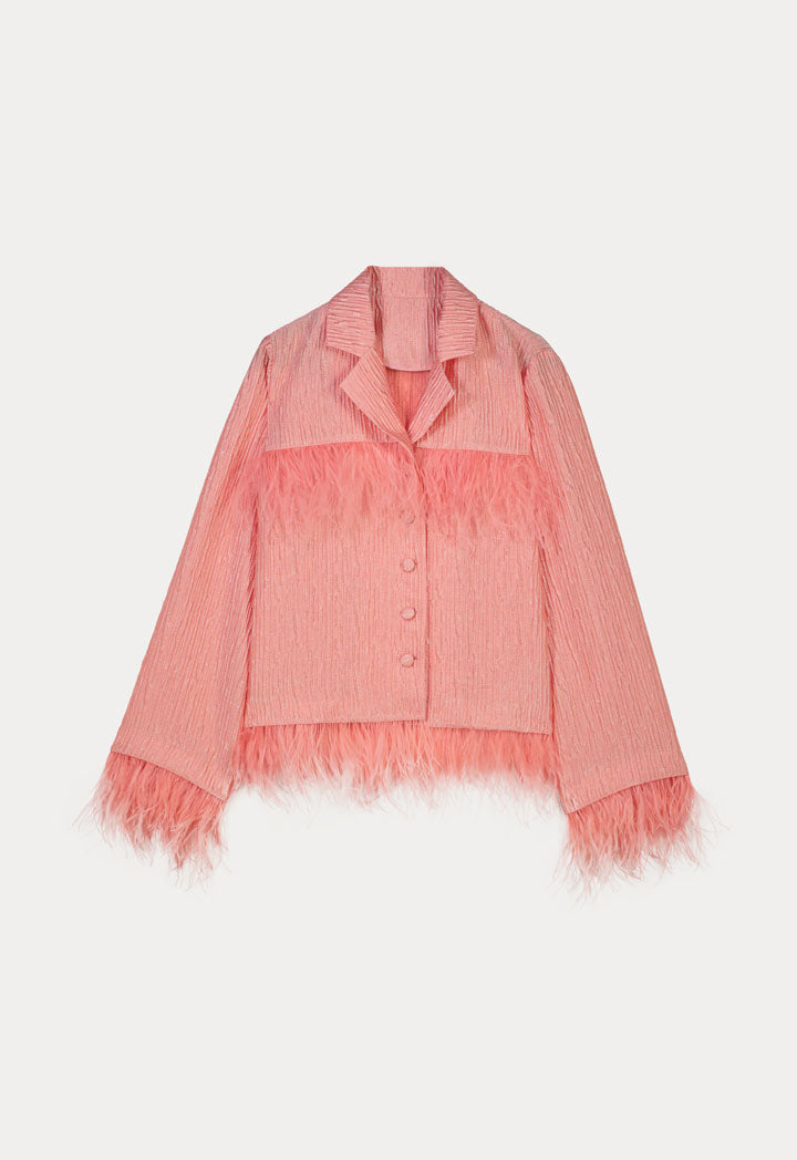 Choice Texture Fringed Shirt Pink