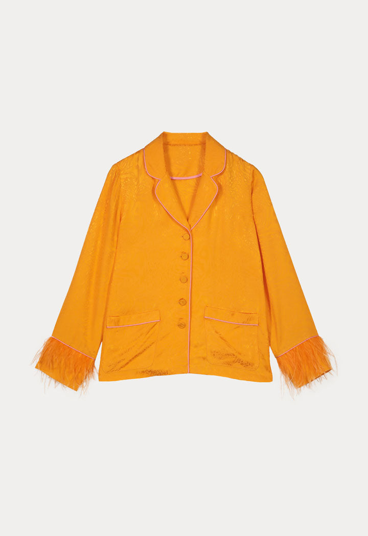 Choice Orange Textured Fringe Sleeves Shirt Orange