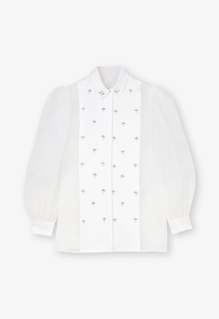 Choice Embellished Crystal Organza Shirt Offwhite