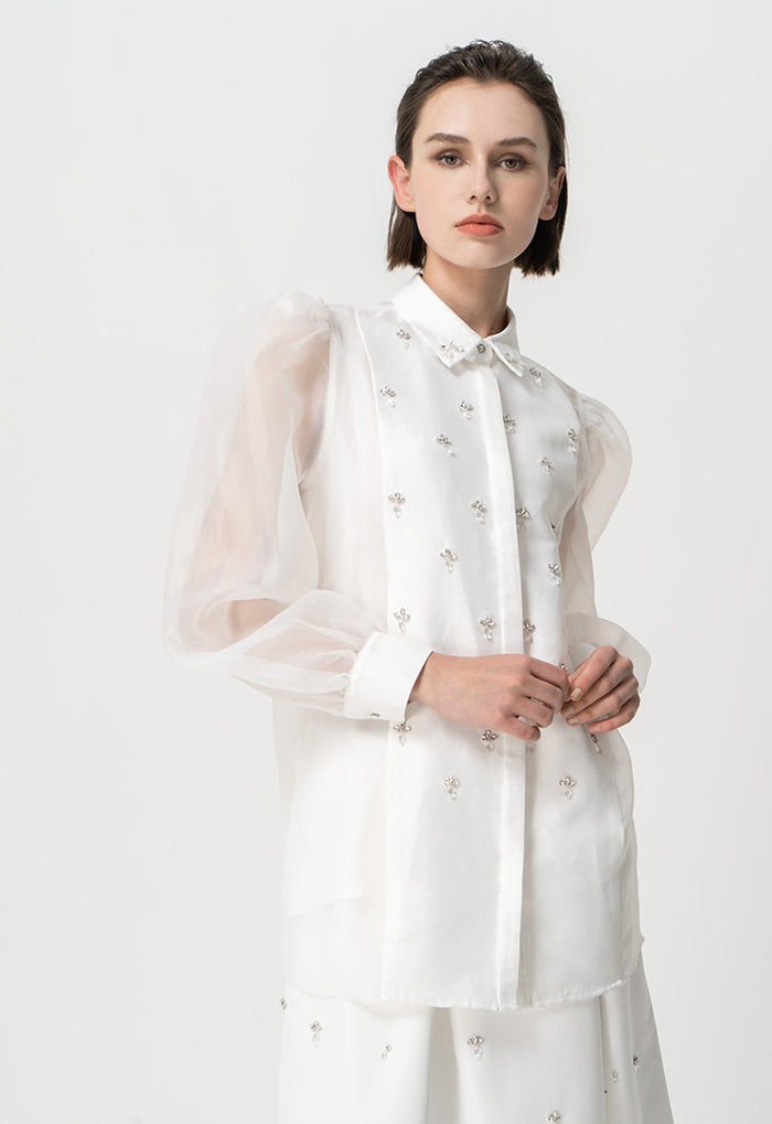 【PARTIMENTO】 Organza 2PK Half Shirts /追跡付 ZIMMERMANN Embellished linen and silk-blend organza shirt