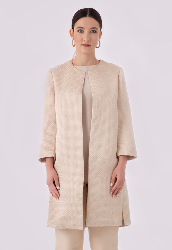 Choice Embossed Jacquard Open Front Outerwear Beige