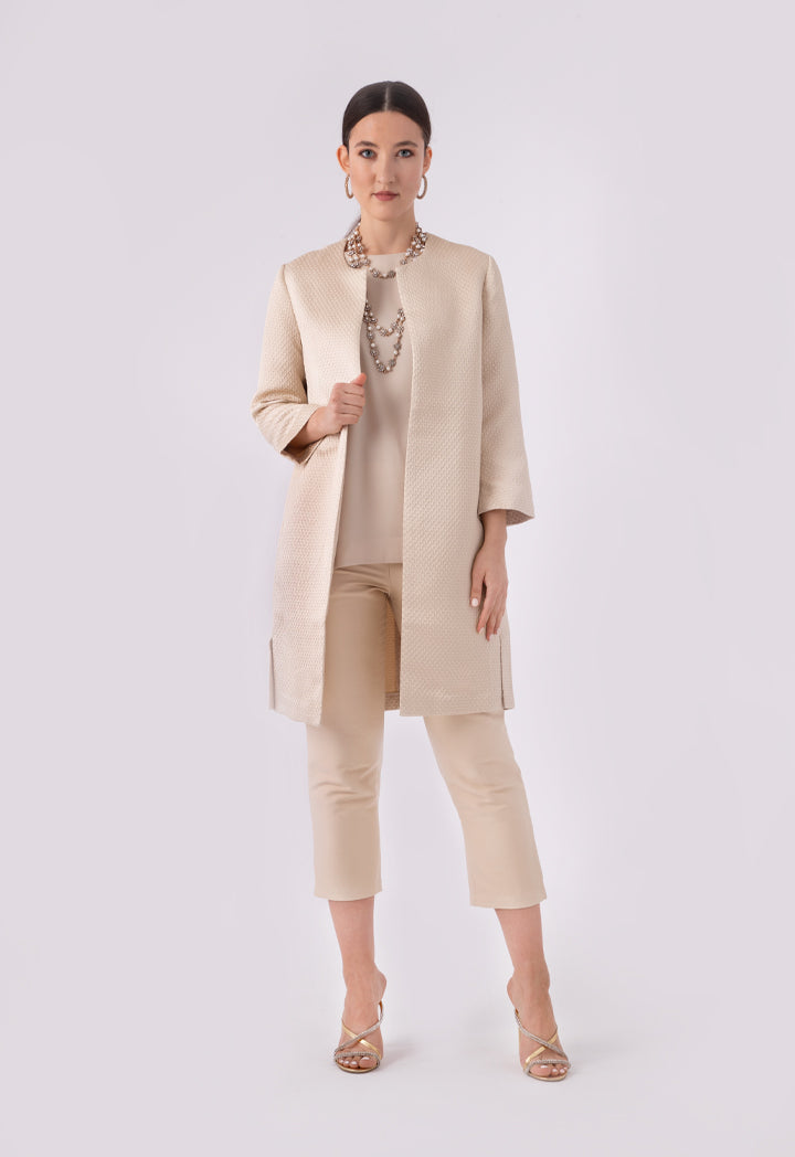 Choice Embossed Jacquard Open Front Outerwear Beige