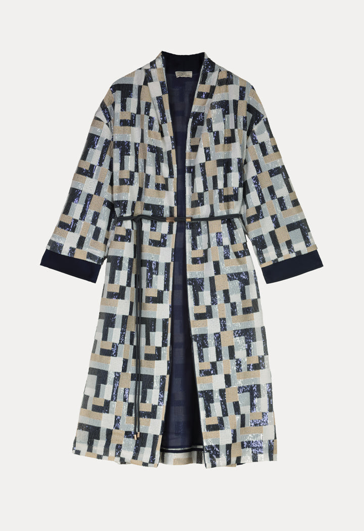 Choice Color Block Geometric Sequined Outerwear Navy