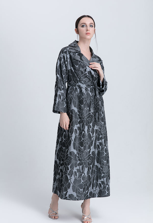 Choice Notched Lapel Jacquard Print Outerwear Black