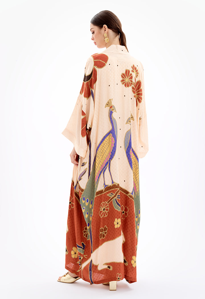 Choice Printed Open Short Sleeves Maxi Abaya-Ramadan Style Multicolor