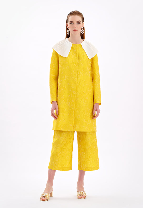 Choice Pleated Collar Outerwear Yellow