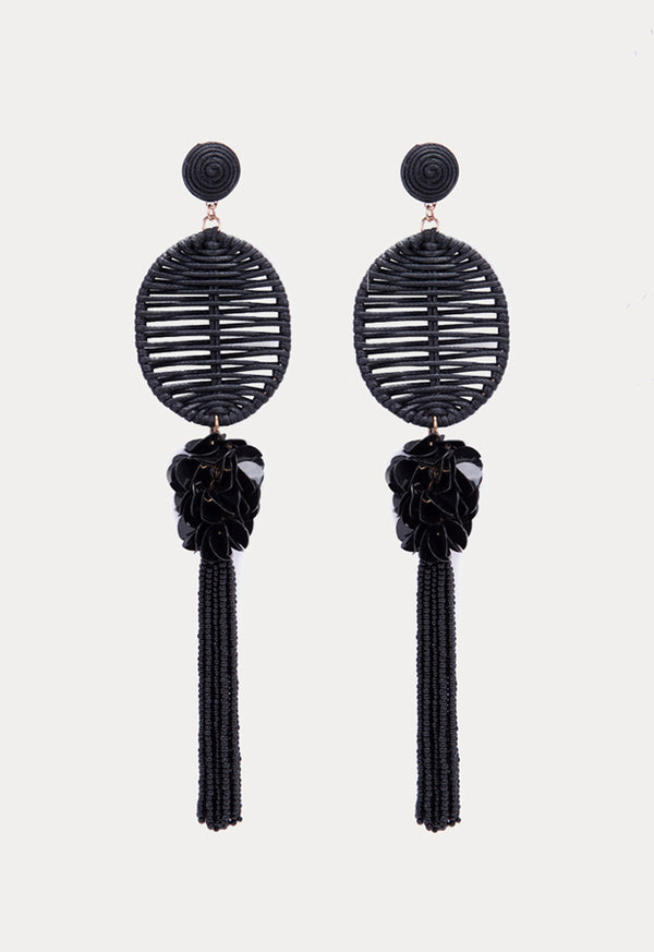 Choice Cord And Seedbead Drop Earrings Black - Wardrobe Fashion