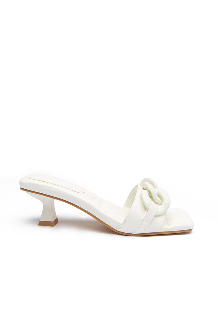 Choice Square Open Toe Chunky Link Vamp Mules White
