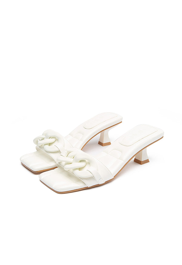Choice Square Open Toe Chunky Link Vamp Mules White