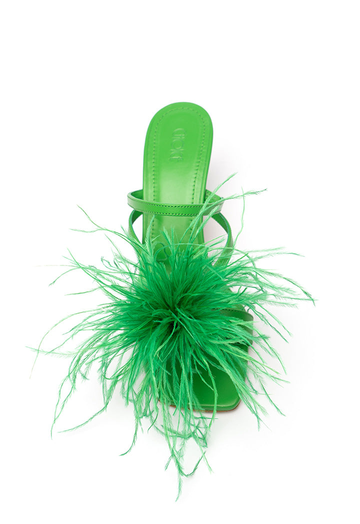 Choice Feather Dot Slides Sandals Green