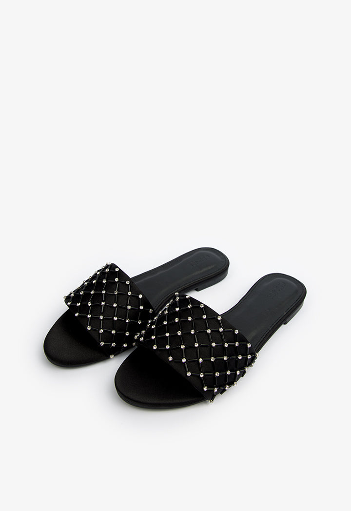 Choice Embellished Detail Flat Sandals Black