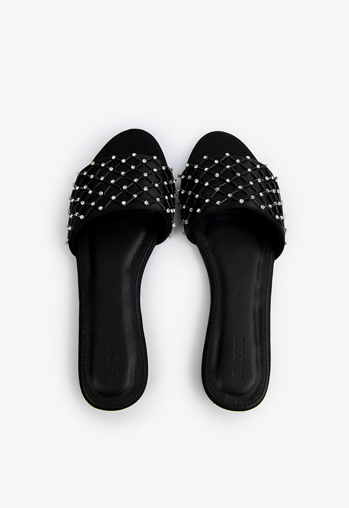 Choice Embellished Detail Flat Sandals Black