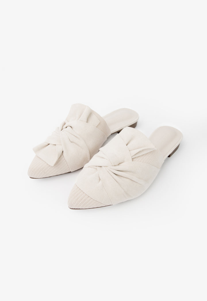 Choice Solid Fabric Bow Mules Beige