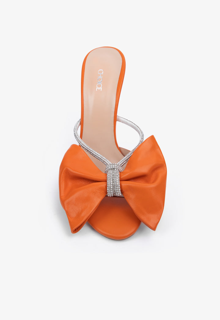 Choice Open Toe Crystal Bow Heels Orange