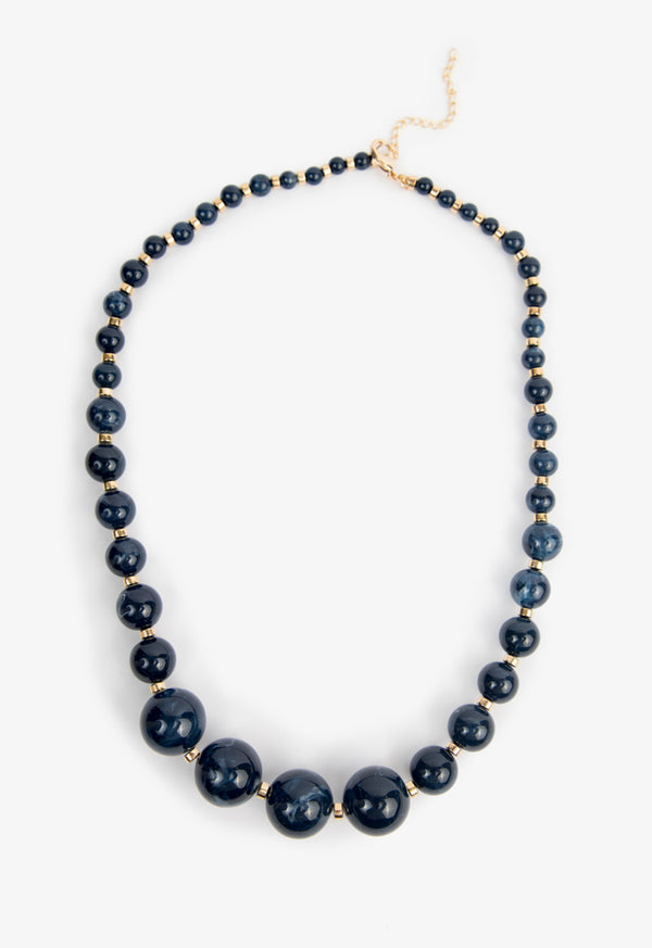 Choice Glossy Gradient Marbled Beaded Necklace Navy